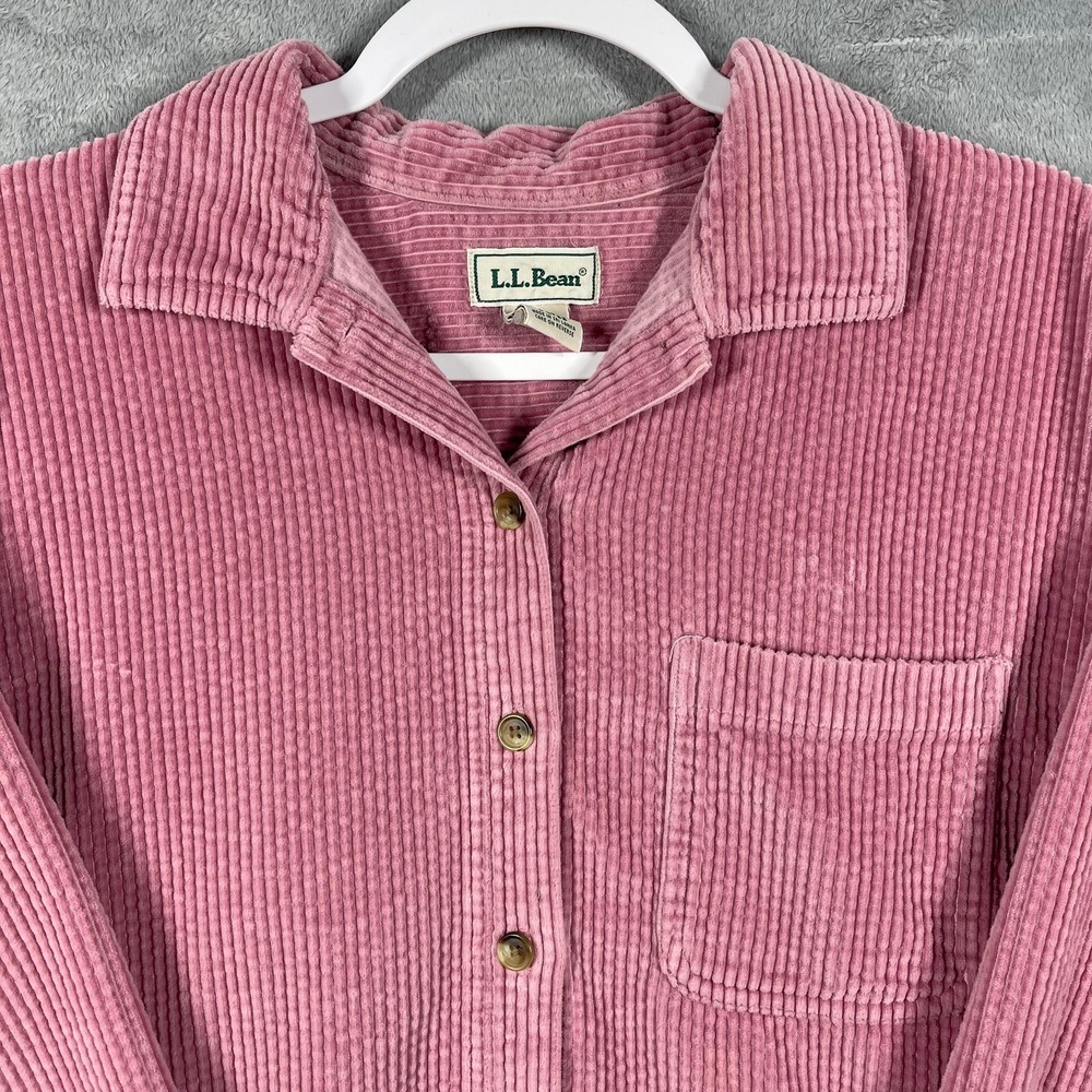 L.L. Bean Corduroy Shirt Women Large Pink Long Sleeve Cotton Button Down - Picture 3 of 10